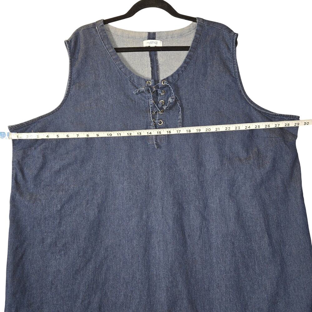 mySTYLE Womens 3X Sleeveless Denim Shift Dress Knee Length Beach Vacation Casual - Picture 7 of 10